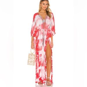 Michael Stars Farrah Maxi Caftan in White & Neon Pink